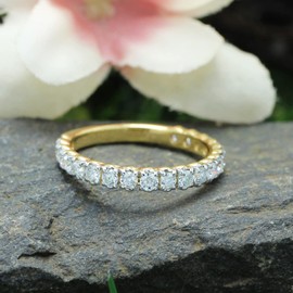 SAVEARTH DIAMONDS Round Cut Lab Created Moissanite Diamond Eternity Stackable Engagement Ring In 14K Gold Over Sterling Silver Jewelry For Women (VVS1 Clarity, 1.00 Cttw), Metal, Moissanite