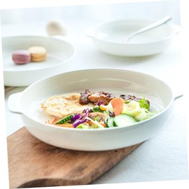 Ipetboom Ceramic Pan with Double Handles Deep Baking Dish for Roasting Vegetables Cheese and Pies Elegant Design Heat Resistant Kitchen Supplies Decorative Salad Holder