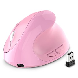 mouse ergonómico, pequeño y recargable vertical con 6 botones ajustables 800/1200/1600 DPI mouse inalámbrico rosa para computadora portátil, computadora de computadora y Mac