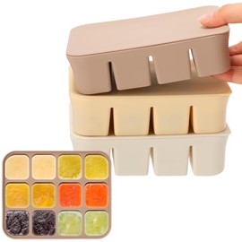 Mimorou Bandejas De Silicona Para Congelar Alimentos Para Bebés (Paquete De 3) Con Tapas, 2.8 Oz X 12 Tazas, Moldes Para Cubitos De Hielo, Purés De Frutas Y Verduras Caseros (12 Tazas)