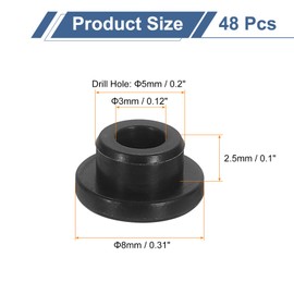 uxcell 48Pcs Rubber Grommets 5mm Drill Hole, 3mm ID Hole Top Hat Grommet Black Silicone Rubber Hole Plug Gasket for Wiring, Automotive