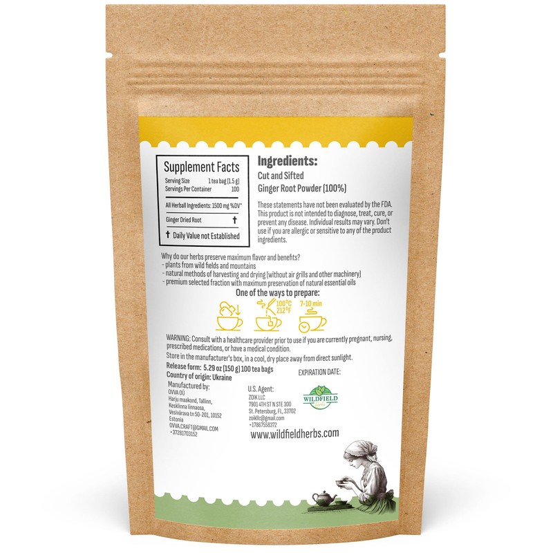 100 Ginger Tea Bags Ginger Root Tea Dry Dried Herb