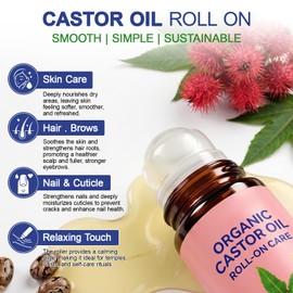 Castor Oil Organic Cold Pressed - Castor Oil Roll On for Skin & Hair Growth
