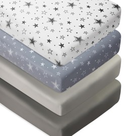 4 Pack Crib Sheets Soft Neutral Unisex Fitted Baby Standard Mattress Crib Sheets Set Set for Baby Boys or Girls (Star)