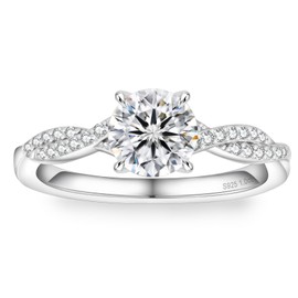 [KRKC] Moissanite Ring Engagement Ring Simulated Diamond Ladies Fashion Ring 1.0 Carat Sterling Silver Proposal Vibration Moissanite Engagement Ring White Gold Plated Metal Allergy Free, Sterling
