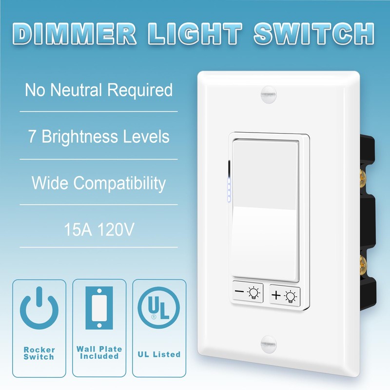 Dimmer Switch,NineLeaf 8PK Single Pole/3 Way, 3-300W LED & CFL,
