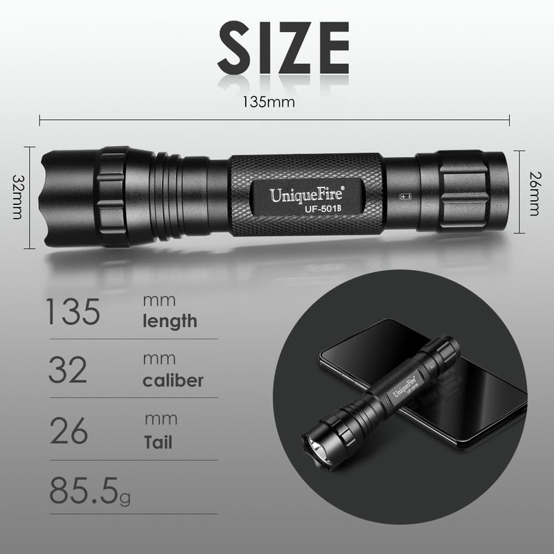 UniqueFire 501B 395nm UV Flashlight Blacklight Portable Black Light for