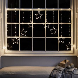 Lights4fun Christmas Indoor Star Curtain Window Light Decoration with 258 Warm White Micro LEDs Plug in 1.2m x1.2m