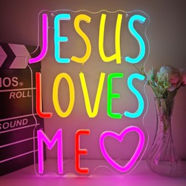 Jesus Loves me Neon Sign for Wall Decor Jesus Birthday Party Decorations Led Sign Dimmable Christian Neon Light Religious Light Up Sign for Home Classroom Christ Living Room Bedroom Gift