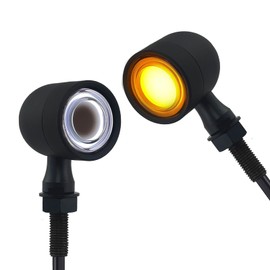 Motorcycle Turn Signals LED Front Lights 2 PCS, Vintage 40 LEDs Switchback White Amber Light for Running Turn Blinkers Universal Fit Chopper Bobber-Black