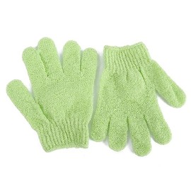 WOONEKY 2Pcs Exfoliating Bath Gloves for Body Scrub Nylon Shower Gloves for Men Women Easy to Clean Stretchy Design Quick Drying Green Color