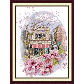 IUHUI 14 Count Stamped Cross Stitch Kits for Beginners Adults, Dreamy Cherry Blossom Snow Pre-Printed DIY 14ct Embroidery Sewing Starter Kit Needlework Easy Patterns