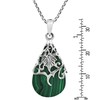 Floral Vine Ornate Teardrop Green Malachite .925 Silver Pendant Necklace
