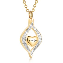 GMXLin Urn Necklace for Ashes Teardrop Heart Cremation Jewelry Gold Stainless Steel Human Holder Memorial Keepsake Pendant for Mom dad Grandma Sister Uncle Brother Grandpa
