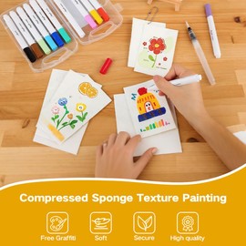 Casbomy Magic Puffy Paint, Creative 3D Drawing Magic Canvas Sponge, Foam Texture Painting Paper, 3D Drawing Canvas Sponge with 12 Colours Pens and Mini Easel (30 Pieces Puffy Paper 11 x 7 cm/6.5 x 6.5