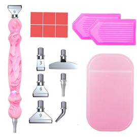 KEWAYO 16Pcs Diamond Painting Pen Set, Handmade Resin Diamond Drill Art Painting Pen with Multiple Tips, Accessories Tools for Diamond Painting Crafts (Pink)