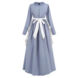 LTAKK Women Pioneer Dress Colonial Costume Prairie Pilgrim Dresses with Apron and Bonet, Blue, Medium