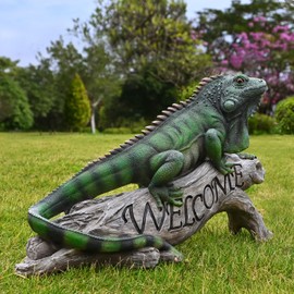 Juliahestia Patio Chameleon Figurine Garden Decor Lizard Outdoor Statue Yard Decoration Home Sculpture Outside Accessory Lawn Welcome Sign Iguana