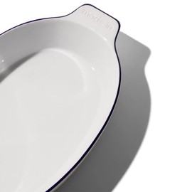 Made In Cookware - Oval Baking Dish - Navy Rim - Hand Crafted Porcelain - Professional Bakeware - Made in France