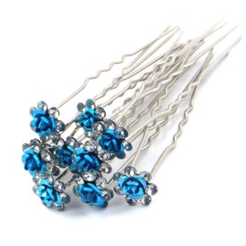 MontCherry Brand Turquoise Rose/Flower Crystal Diamante Wedding Bridal Prom Hair Pins - 10 Pins by Trendz
