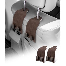 MOBIKEY Car Hooks for headrest, 2Pcs Seat Back Storage Hook for Purses & Bags, Metal & Premium Leather 2025 Latest Auto Headrest Organizer Accessories for Auto seats, Brown