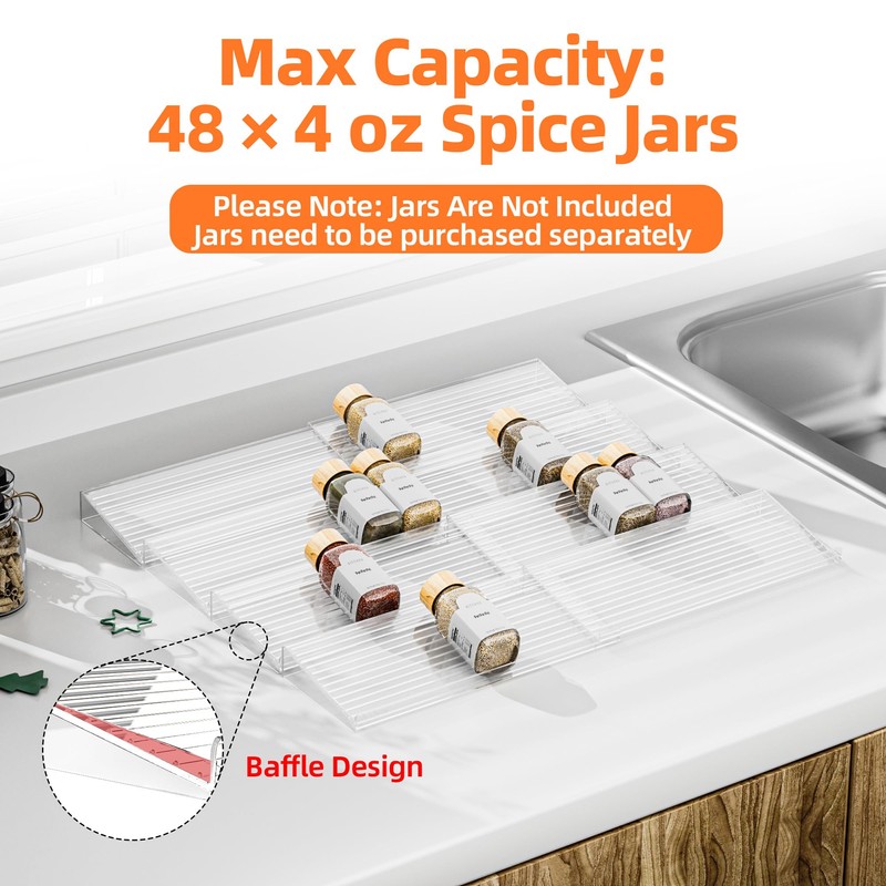 MUDEELA Clear Spice Drawer Organizer, 4 Tier- 2 Set (8