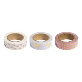 Rayher Hobby Rayher Hobby Rayher 60893000 Washi Tape Set, 3 Rollen á 10 m, 15 mm breit, 3 Designs rosé/gold/weiß gemustert, Papierfolie, Papierband, Klebeband, Dekoband