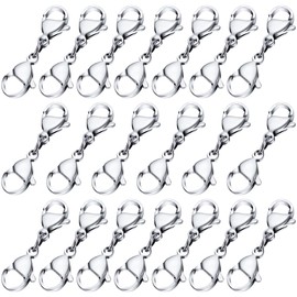 Chain Extender Double Opening, Pack of 20 Chain Clasp, Lobster Clasp, Stainless Steel Binder Extender, Carabiner Hook for DIY Jewellery, Bracelets, Necklaces, Chains,