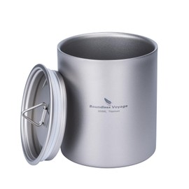 Boundless Voyage Titanium Mug with Lid 350ml Double Wall Outdoor Mug Cup Thermal Insulated Lightweight Rustproof Stacking Mug for Outdoor Camping Supplies with Mesh Bag Easy to Carry Ti3022D