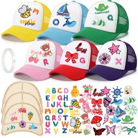 Hercicy 6 Pack DIY Trucker Hats Kit Sublimation Blank Baseball Caps with 56 Embroidered Patches and 3 Trucker Cap Template