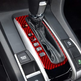 Red Carbon Fiber Car Gear Shift Switch Button Frame Interior Trim Stickers Compatible with Honda Civic 10th Gen 2016 2017 2018 2019 2020 2021 Accessories Decals