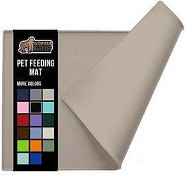 Gorilla Grip Silicone Pet Feeding Mat, Waterproof, 15x23, Easy Clean in Dishwasher, Raised Edges to Prevent Spills, Dogs and Cats Placement Tray to Stop Food and Water Bowl Messes on Floor, Beige
