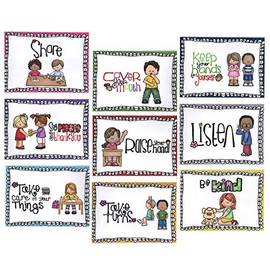 Alpurple 9 Packs A4 Size Class Rules Posters - A4 Size Classroom Rules Behavior Educational Posters,Good Habits Manners Chart for Preschool and Primary school Supplies