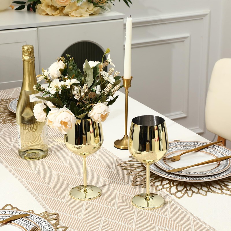 Gold Stem Stainless Steel Wine Glasses 18oz Unbreakable Stemware Portable