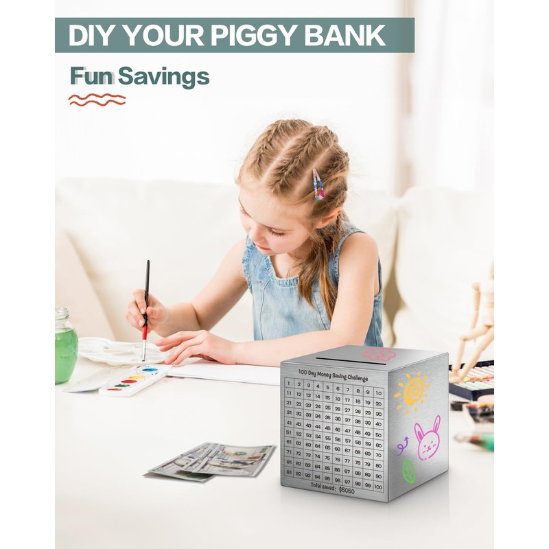 Money Saving Box, Unbreakable Piggy Bank for Adults Save $5,050