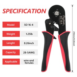 Ferrule Crimping Tool Kit - Flytuo Hexagonal 0.08-16mm² Ferrule Crimping Tool Kit Self-Adjustable Ratchet Pliers for AWG 28-5 Wires with 1200Pcs Twin Wire Terminal