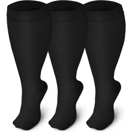 Gcbiger 3 Pairs Plus Size Compression Socks (20-30 mmHg) for Women & Men, Wide Calf Extra Large Knee High Stockings (as8, alpha, xx_l, plus, regular, Black)