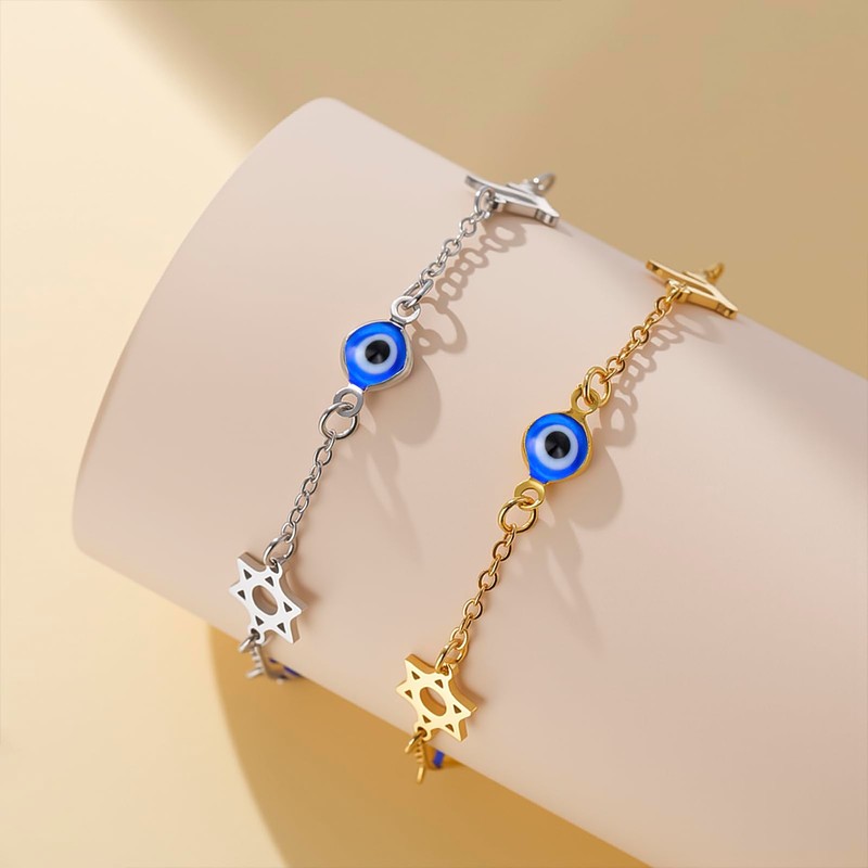 PDOUSELF Stainless Steel Evil Eye Bracelets for Women Trendy Adjustable,