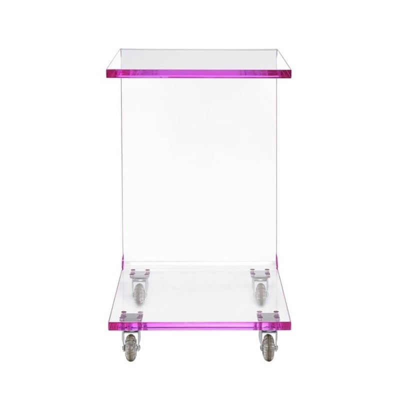 BOWERY HILL Modern Acrylic Plastic Snack Table in Pink/Clear