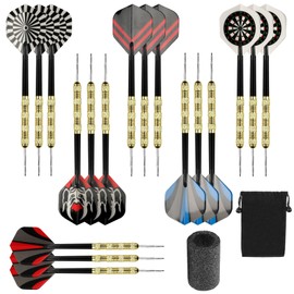 QUIIEOSKIA 18 Pcs Darts Set, Steel Tip Darts Set, Professional Darts, Iron Shafts Metal Dart Set, Heavy Darts Set of Darts for Beginner Professional, with Darts Sharpener and Storage Bag