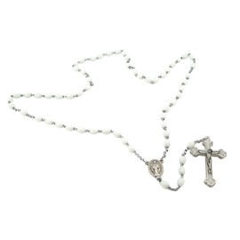 Catholic Rosary Beads with QuadLink Chain by Vatican Imports (White)