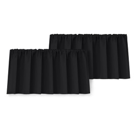 Yakamok 18 Inches Long Blackout Curtain Valances for Kitchen Windows - 2 Panels Blackout Window Valances for Basement with Rod Pocket (Black,Width 40 by Length 18,2 Panels)