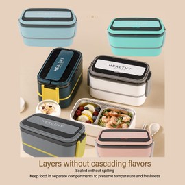 Fiambrera, 3 Contenedores de Almuerzo Apilables para Adultos, Caja de Diseño Minimalista Moderno con Juego de Utensilios, Lonchera a Prueba de Fugas para Salir (WHITE)