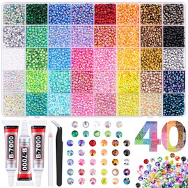 40000Pcs 40 Colors Jelly Rhinestones for Bedazzling, 3mm Multicolor Resin Flatback Gems for Diamond Art, Bedazzler Kit with 3Pcs 10ml B7000 Jewelry Glue for Crafting Book Shoes Nail Art