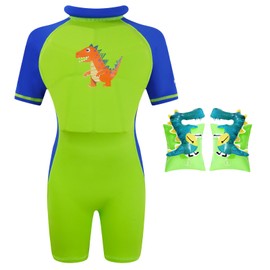 Gogokids Floatation Swimsuit for Boys Girls with Adjustable Buoyancy, Kids One Piece Swimwear Float Suit for Swimming Trainer, Toddler Bathing Suit Rash Guard Back Zipper with Arm Floaties