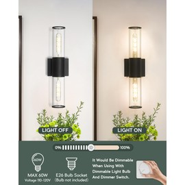 METWET Black Vanity Light Set of 2, 2 Light Modern Bathroom Light Fixtures Over Mirror with Clear Glass Shade, Up and Down Indoor Wall Sconce for Bathroom Bedroom Hallway, VL834-MB-2PK