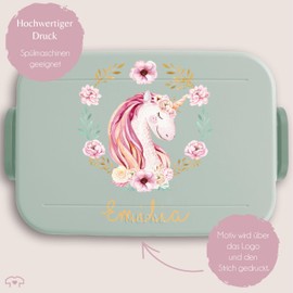 Children's Bento Box Midi Lunch Box for Mepal Bento Box - Cute Unicorn Lunch Box | Girls Gift for School | School Child Unicorn Motif - 900 ml - Sage Green - Lunch Box Unicorn Name Lunch Box