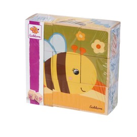 Eichhorn 100006849 Picture Cube with 6 Animal Motifs Including Motif Templates, Consisting of 9 Building Blocks, 12 x 12 cm Large, Creative Cube Puzzle Made from 100% FSC Certified Birch Wood, from 3
