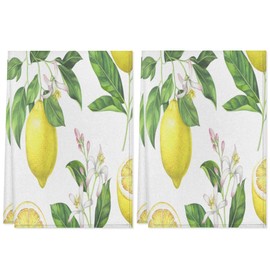 Hand Drawn Lemon Kitchen Towels Dishcloth Cloth Tea Towel Soft Absorbent Kitchen Hand Towels 18 * 28 Inch Two Pack for Kitchen Farmhouse Bathroom Hotel Dish Cloths Decor