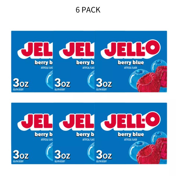 Jello 6 PACK Jell-O Gelatin Dessert, Berry Blue, 3-Ounce